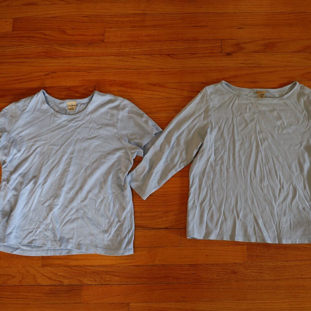 L.L. Bean Set of 2 Light Blue Womens Tops short sleeve and 3/4 sleeve size L